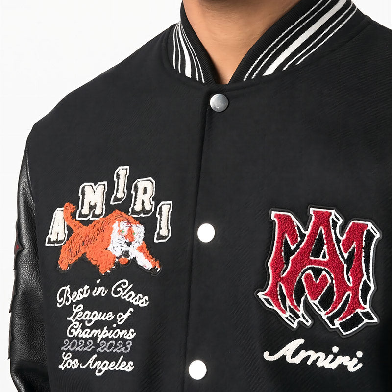 AMRI Varsity Vintage Patch Bomber Jacket