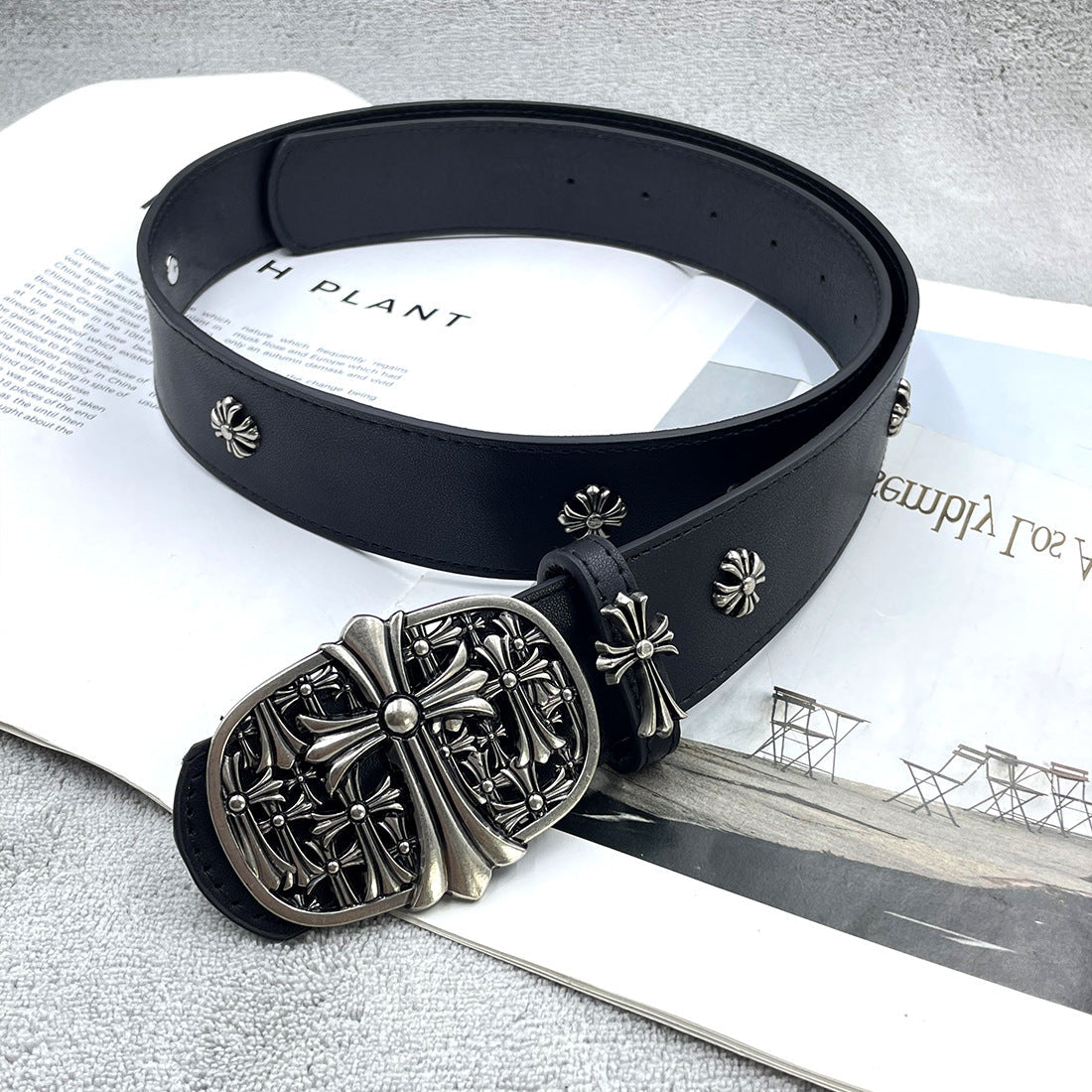 Chh Chrome Heart Belt PU Rivet Vintage Belt