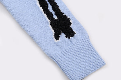 AMRI Cotton V-Neck Bones Cardigan Sweater Blue