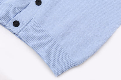 AMRI Cotton V-Neck Bones Cardigan Sweater Blue