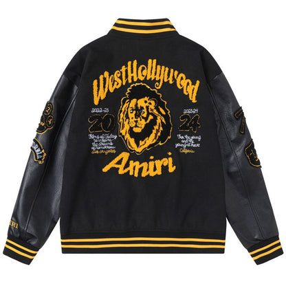 AMRI Appliquéd Wool-Blend and Full-Grain Leather Varsity Jacket