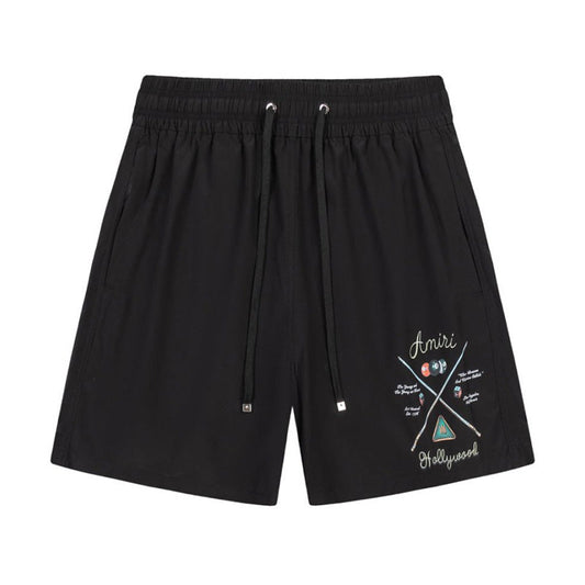 AMRI Pool Cue Straight-Leg Mid-Length Logo-Print Swim Shorts