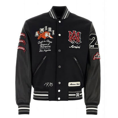 AMRI Varsity Vintage Patch Bomber Jacket
